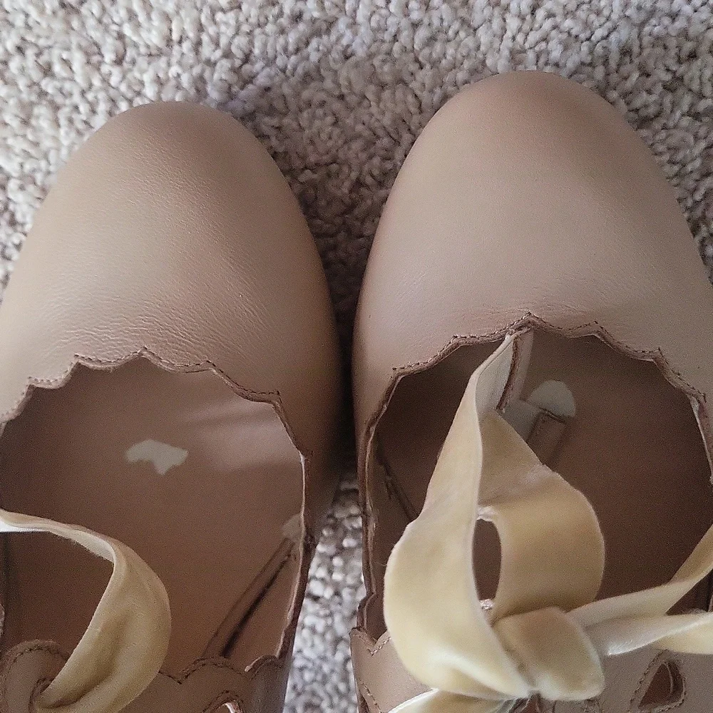 Nude Scalloped Tie Front Pumps - Picture 5 of 9